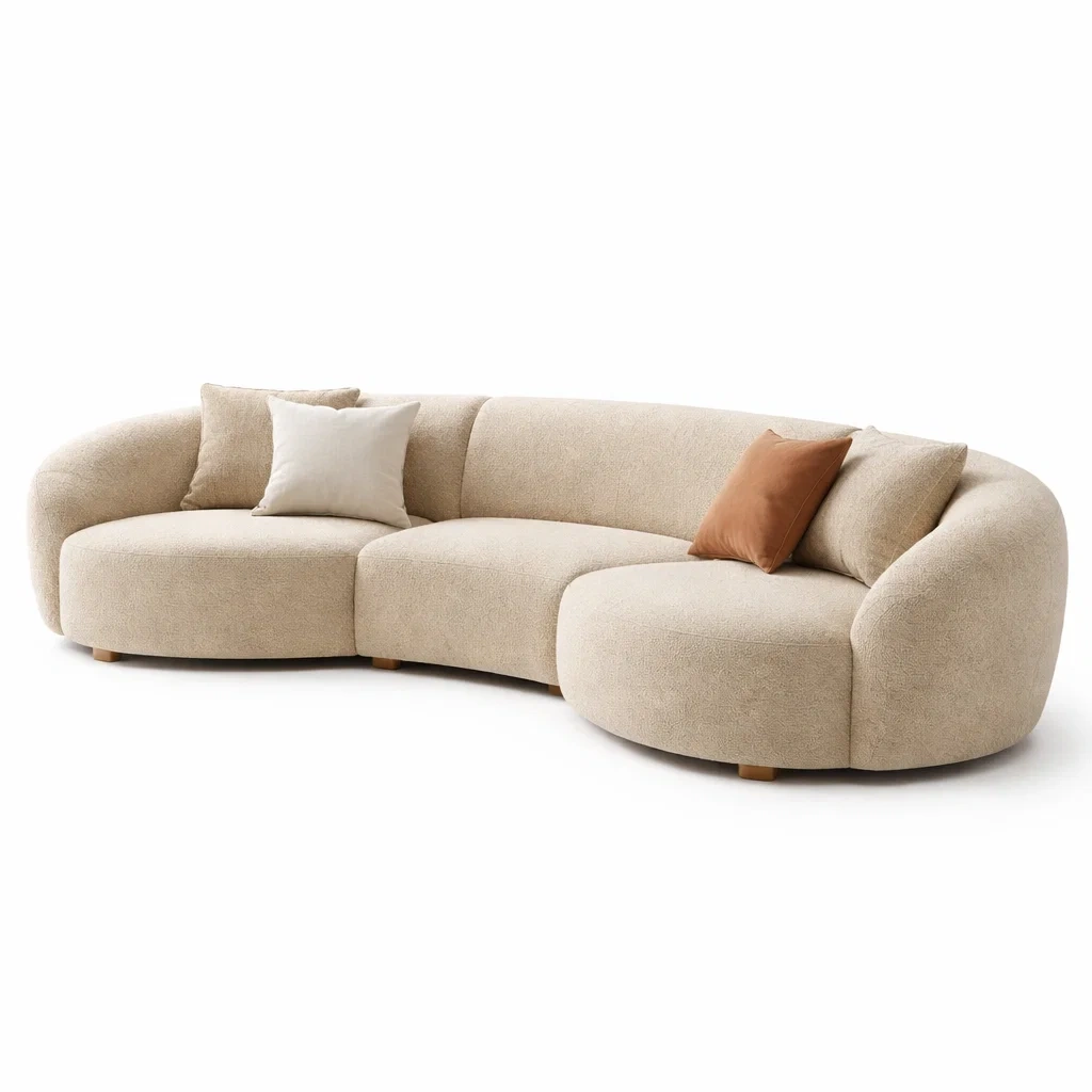 Sofa curvo tapizado beige natural-furntide