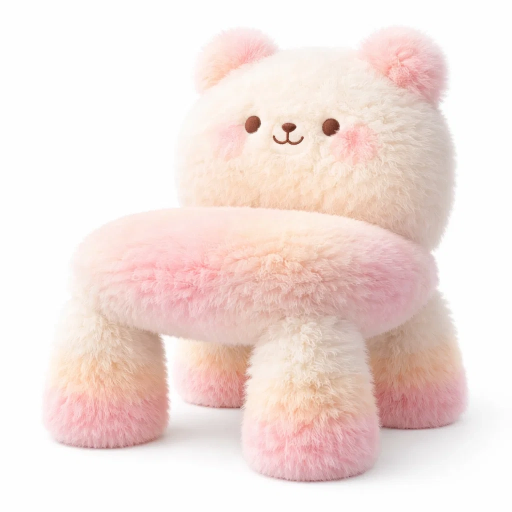 Taburete infantil oso suave blanco rosa-furntide