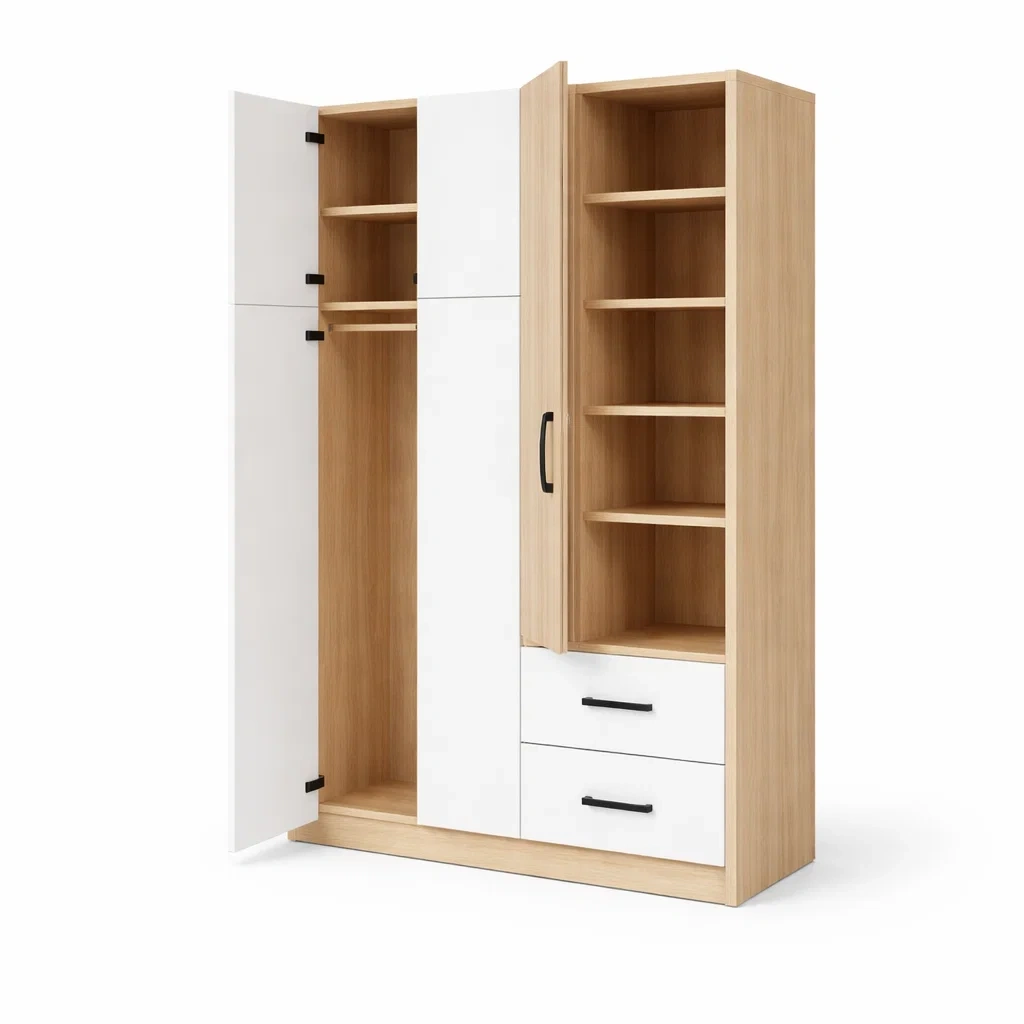 Armario combinado madera clara y blanco-furnsmithy