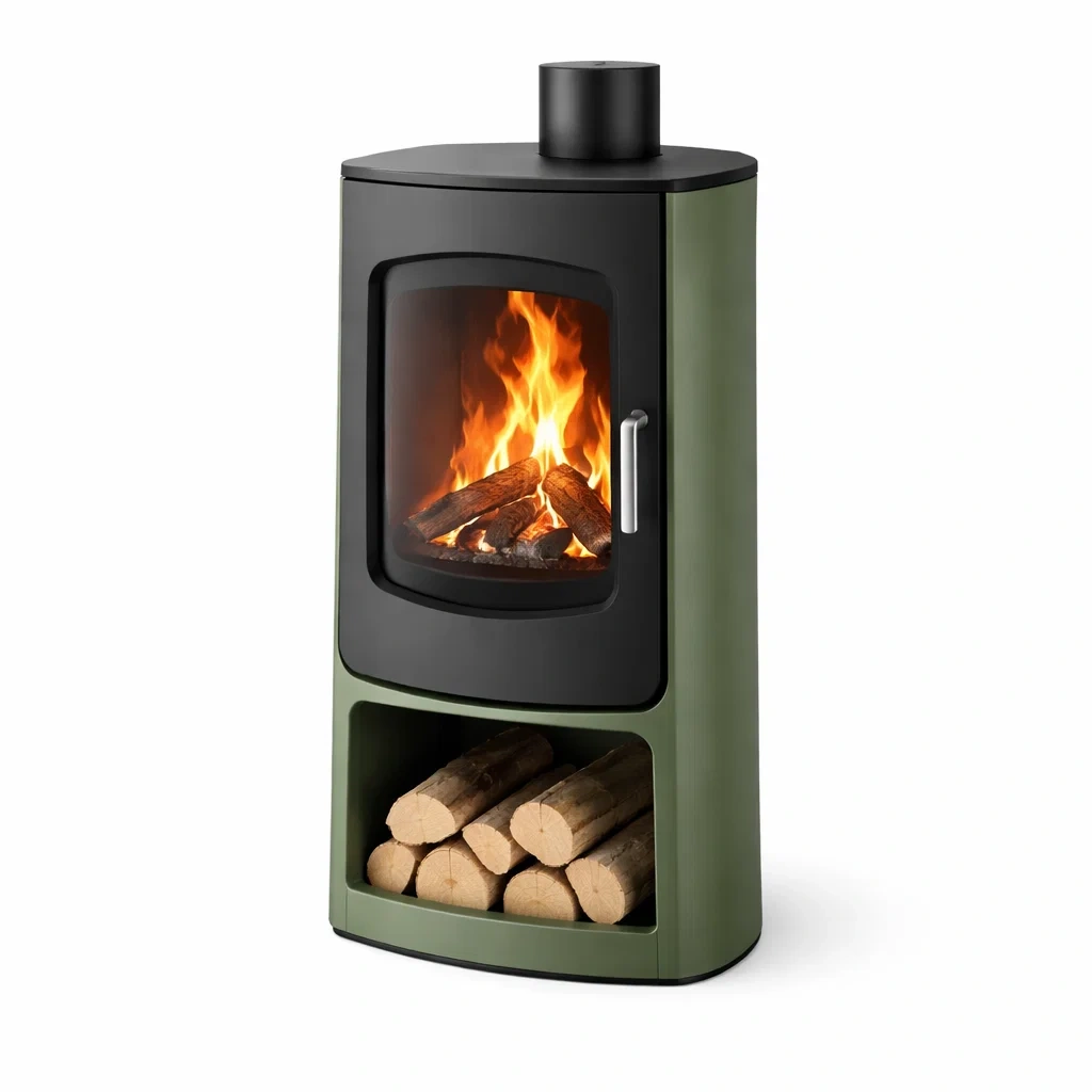 Cocina de lena verde con compartimento inferior-furnsmithy