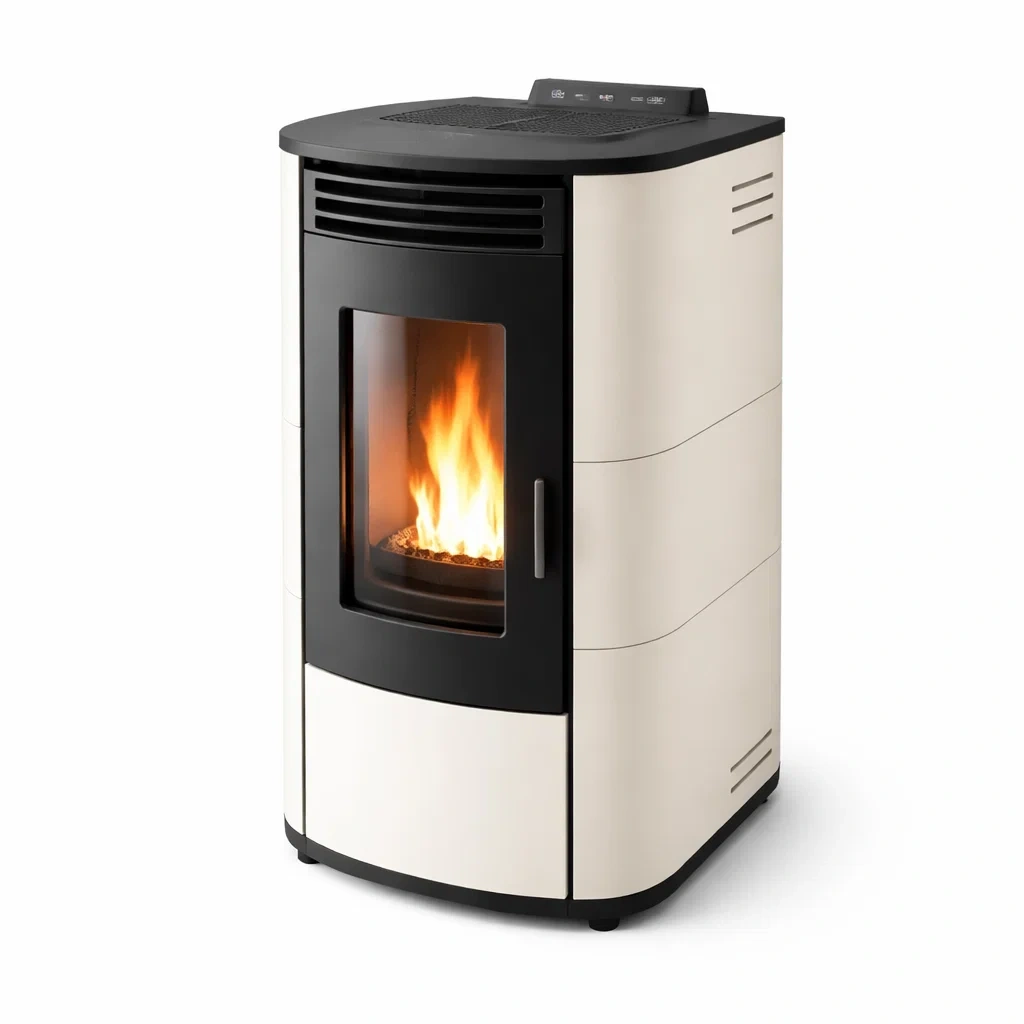 Cocina pellet marfil con frente negro-furnsmithy