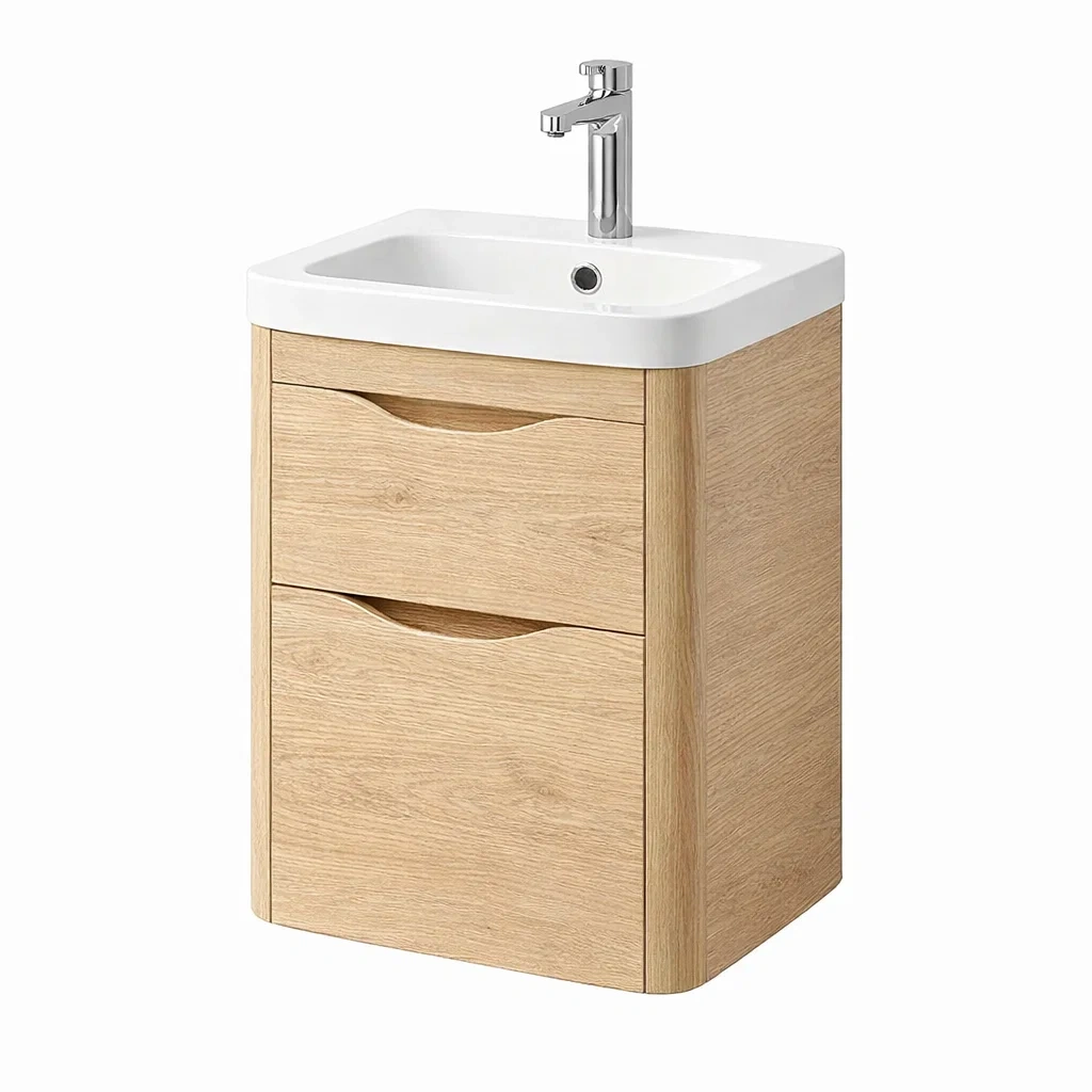 Lavabo con mueble compacto en madera clara-furnsmithy