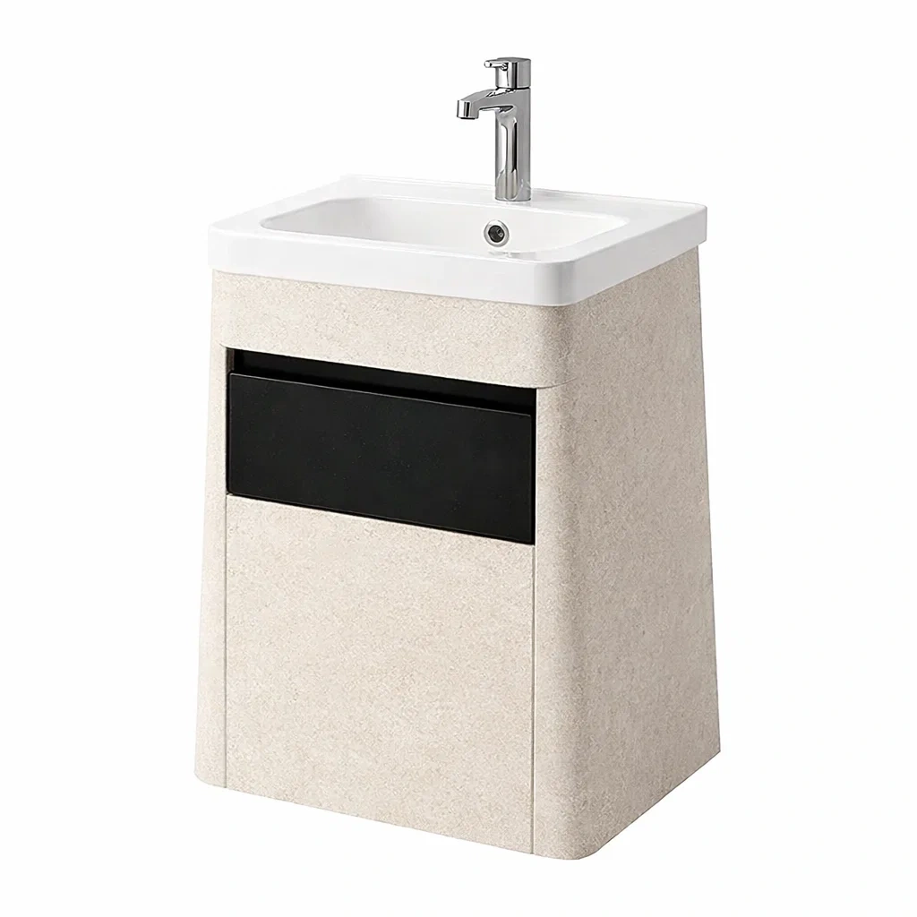Lavabo con mueble compacto en beige-furnsmithy