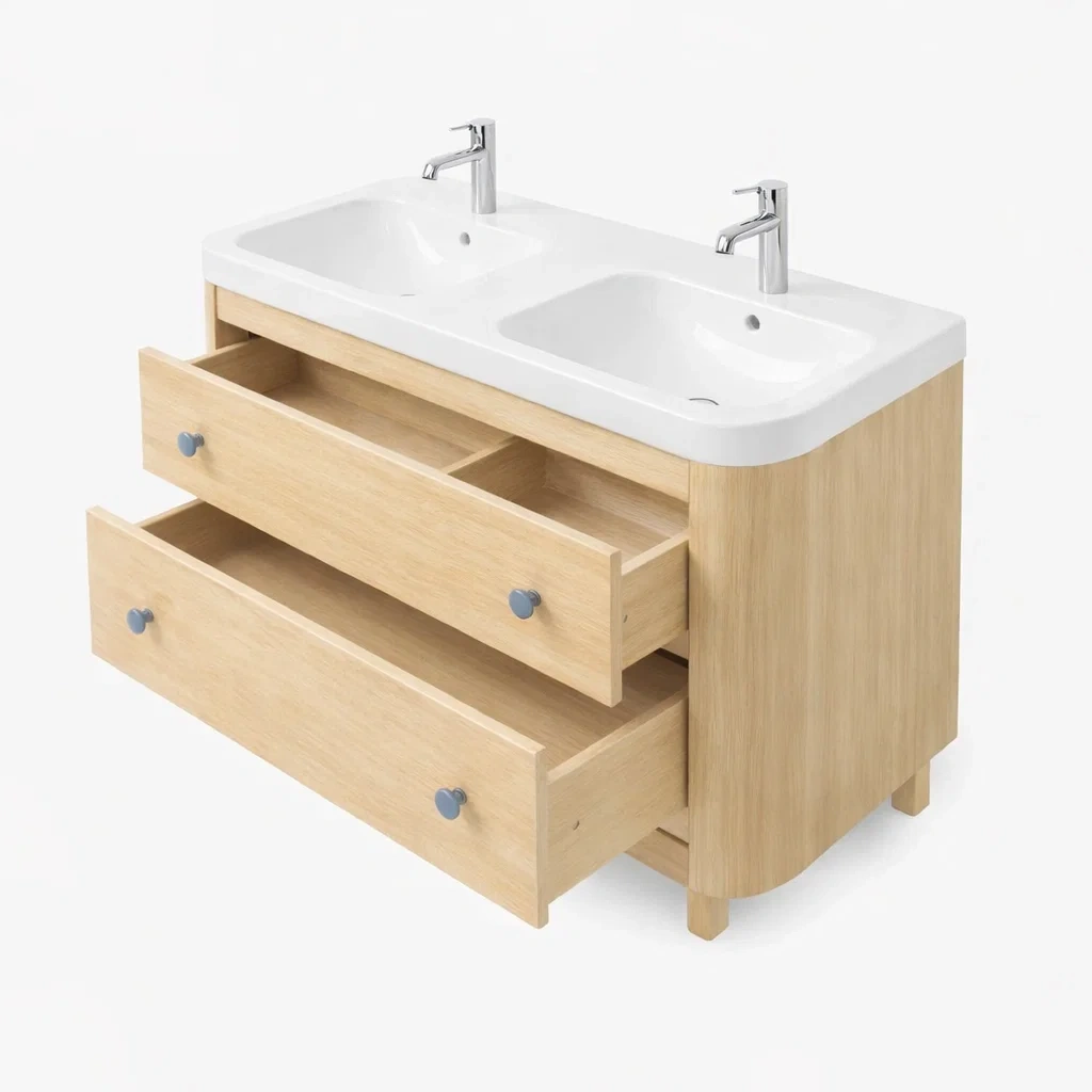 Lavabo doble con mueble en madera clara-furnsmithy