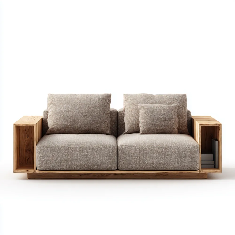 2-Sitzer-Sofa 180x90x75 cm – Beige – Modern mit Holzregal-Clayelino