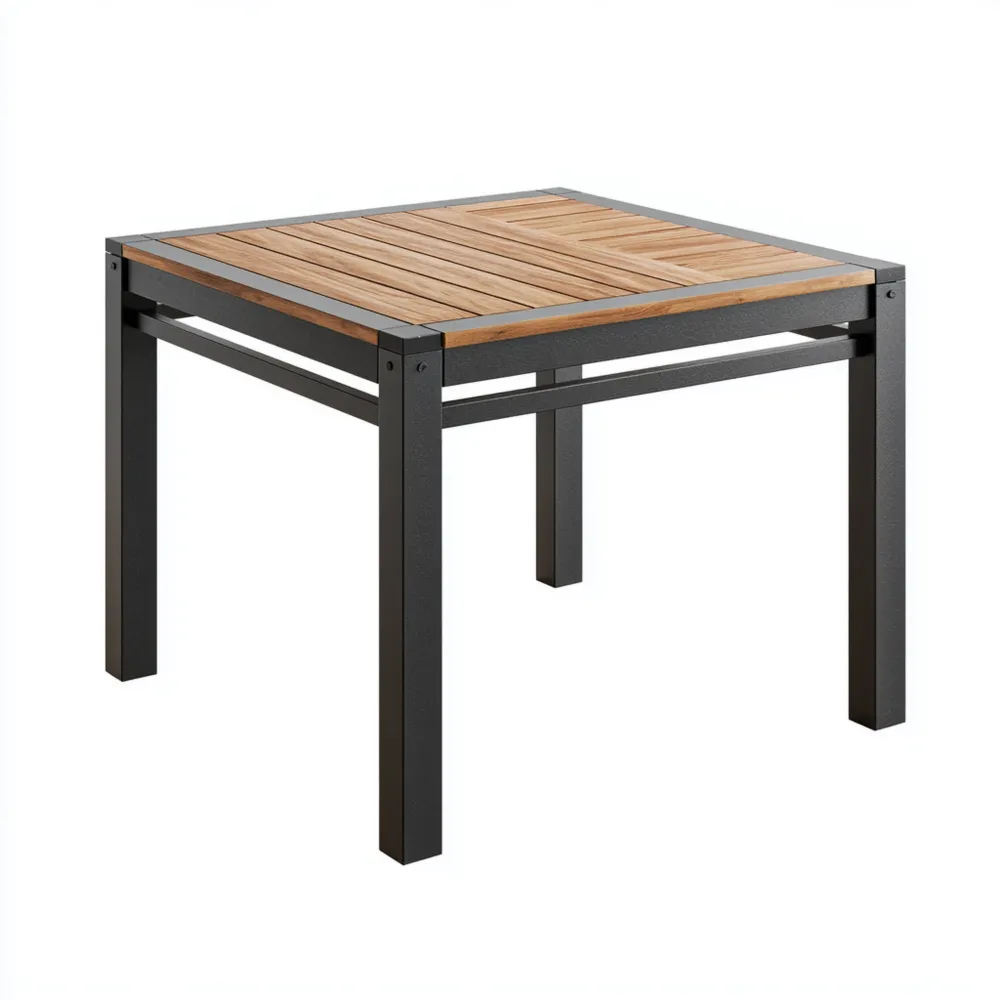 Moderner Gartentisch aus Holz und Metall 80x80x75 cm - Natur/Schwarz-Clayelino