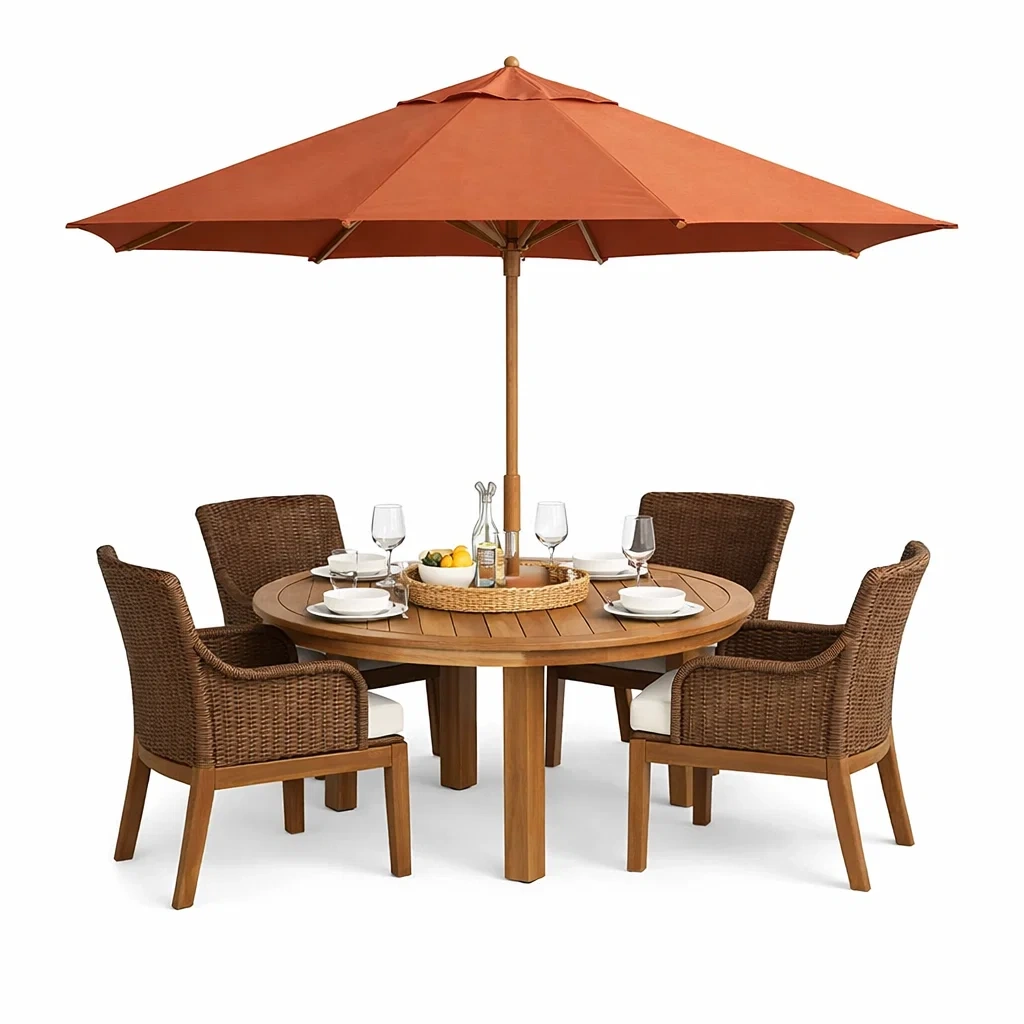 Mesa de comedor con sombrilla terracota-spacecraftfurn