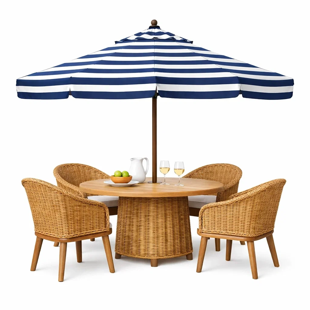 Mesa de comedor con sombrilla azul marino-spacecraftfurn