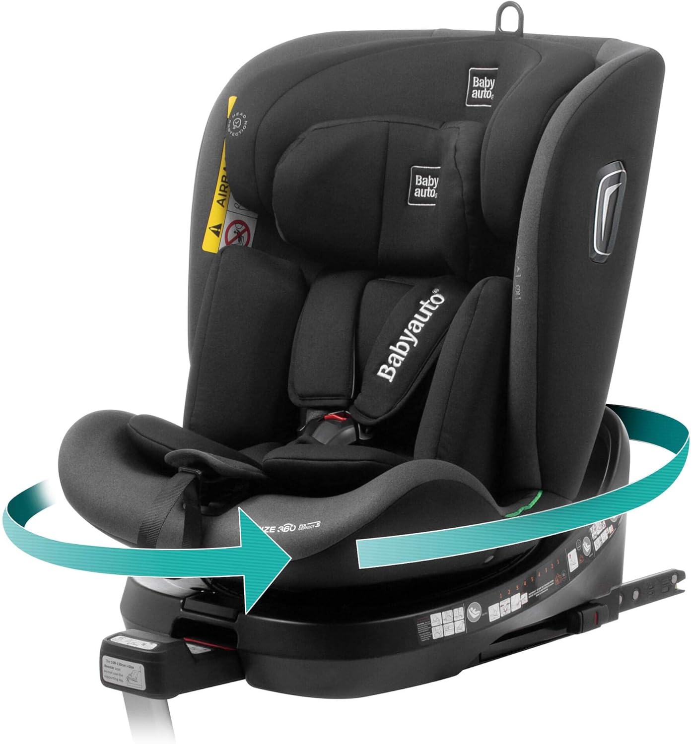 BABYAUTO AITANA i-Size Silla de Coche Giratoria y Reclinable con ISOFIX, Top Tether y Pata de Apoyo, Grupo 0+1+2+3 para Niños de 40-150 cm (0-12 Años, hasta 36 kg), Arnés de 5 Puntos, Color Negro Antracita-Havenmyhut