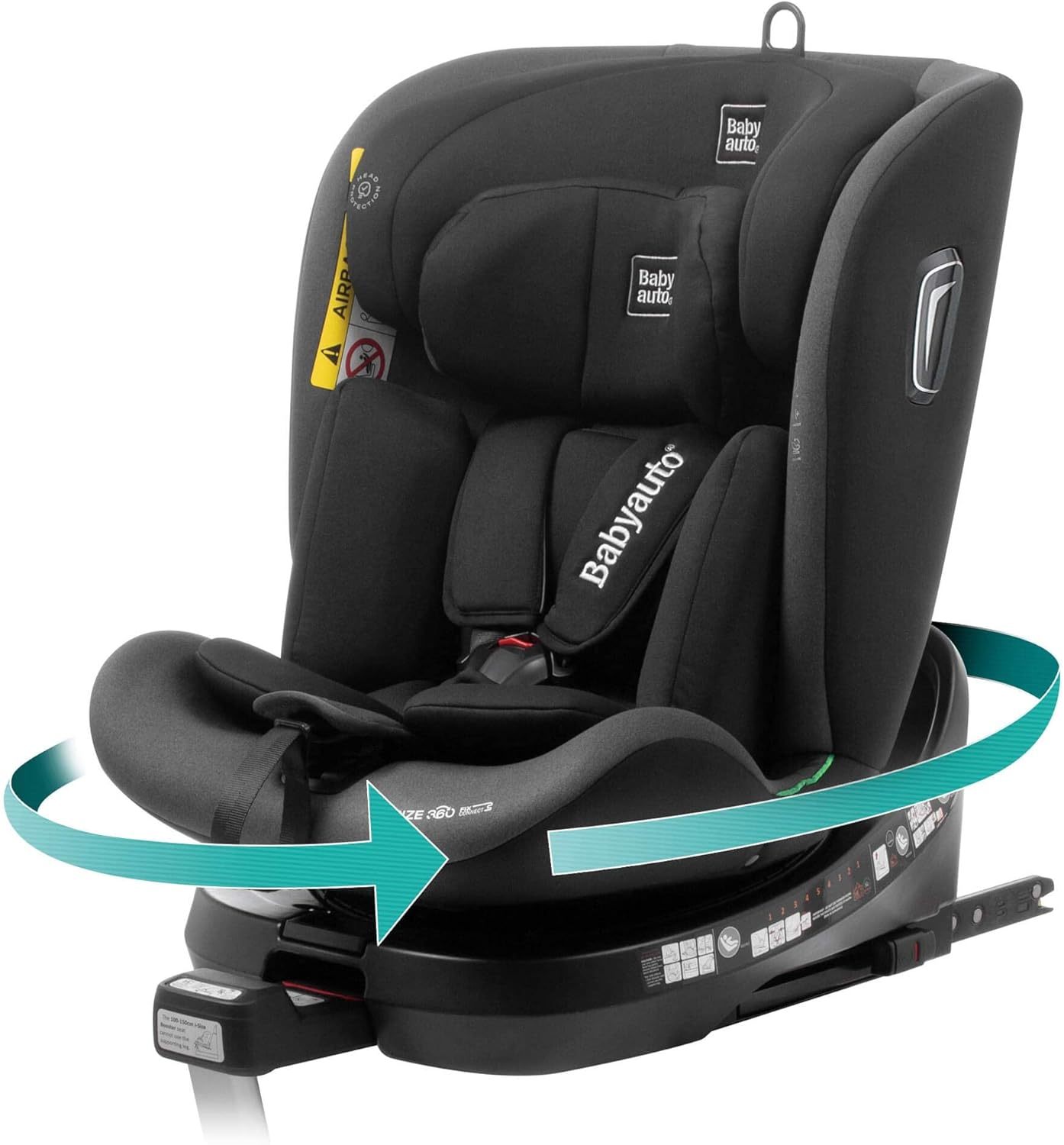 BABYAUTO AITANA i-Size Silla de Coche Giratoria y Reclinable con ISOFIX, Top Tether y Pata de Apoyo, Grupo 0+1+2+3 para Niños de 40-150 cm (0-12 Años, hasta 36 kg), Arnés de 5 Puntos, Color Negro Antracita-Havenmyhut
