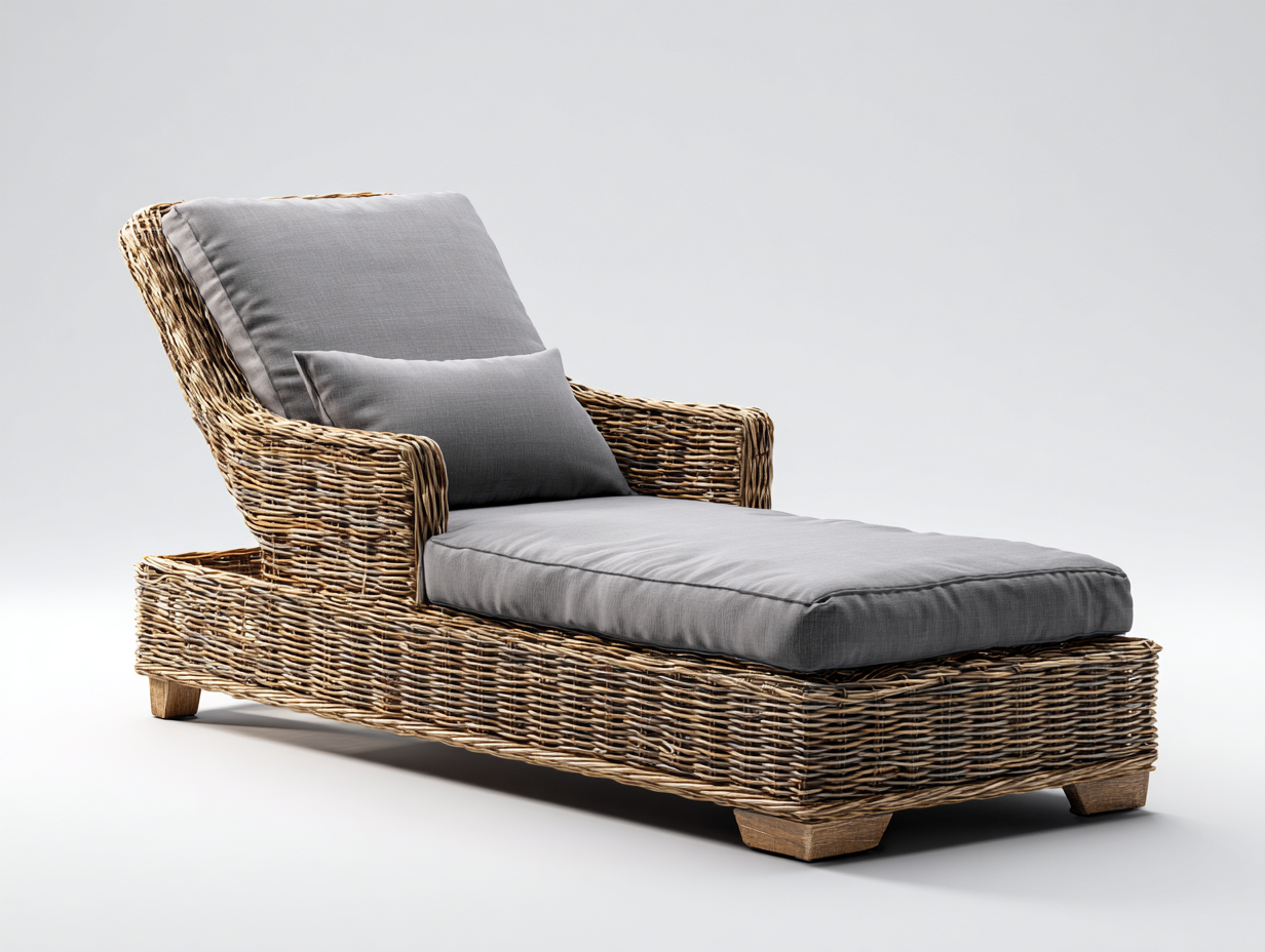 Tumbona de exterior de ratán con cojines 190x75x85 cm - gris y ratán natural - diseño moderno para jardín-Cozyupden