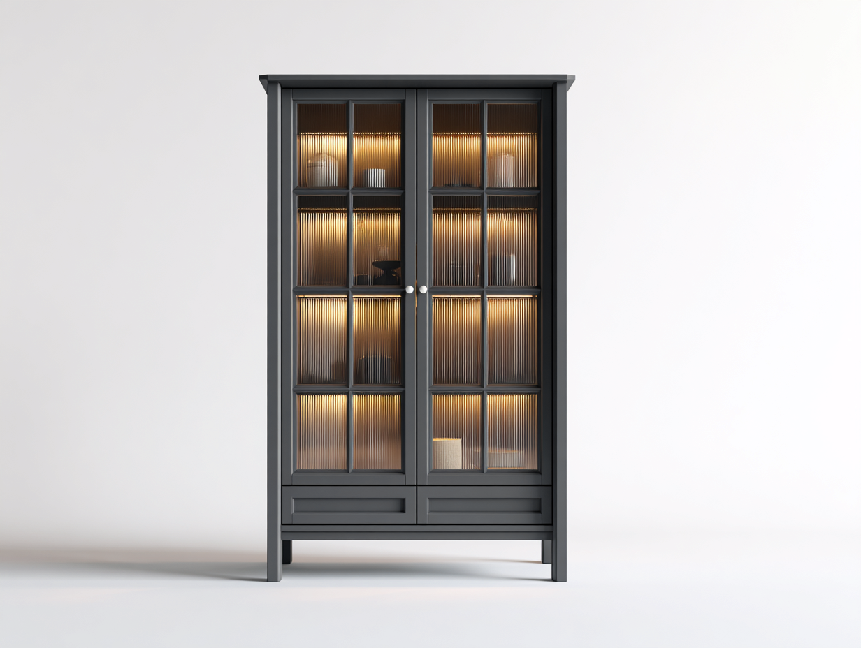 Vitrina de madera con puertas de vidrio 90x40x180 cm - gris oscuro - diseño moderno para salón-Cozyupden