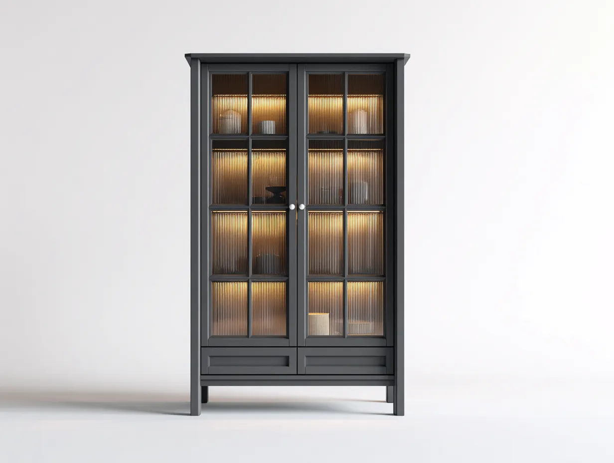 Vitrina de madera con puertas de vidrio 90x40x180 cm - gris oscuro - diseño moderno para salón-Cozyupden