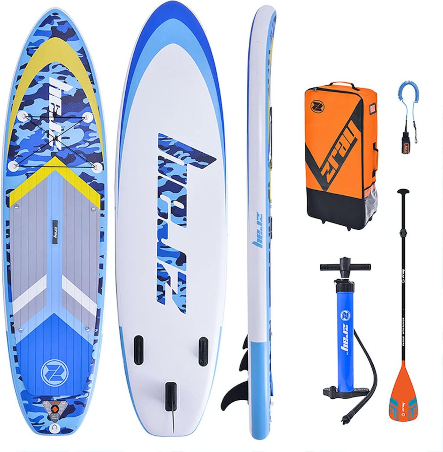 ZRay Camo Blue 108'' Tabla de Paddle Surf Hinchable, SUP de PVC con Diseño Camuflaje Azul, Capacidad Máx. 165 kg, Presión Máx. 15 PSI, para Adultos y Todos los Niveles-Havenmyhut