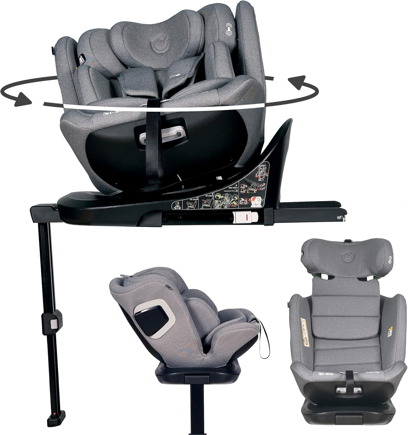 Olmitos Silla de Coche para Bebé I-SIZE 40-150 cm SIENA con Giro 360°, Isofix, Reclinable y a Contramarcha desde Nacimiento, Ajustable hasta 36 kg, Color Gris-Havenmyhut