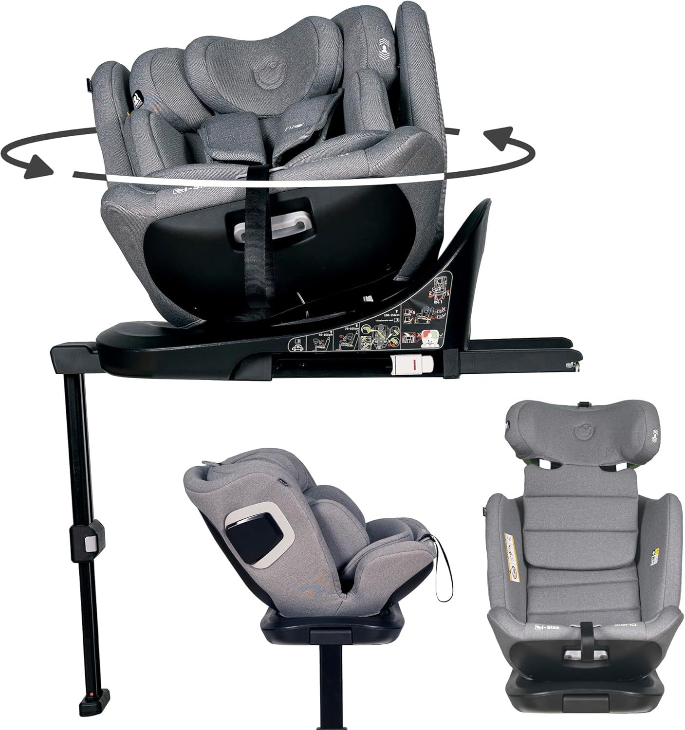 Olmitos Silla de Coche para Bebé I-SIZE 40-150 cm SIENA con Giro 360°, Isofix, Reclinable y a Contramarcha desde Nacimiento, Ajustable hasta 36 kg, Color Gris-Havenmyhut