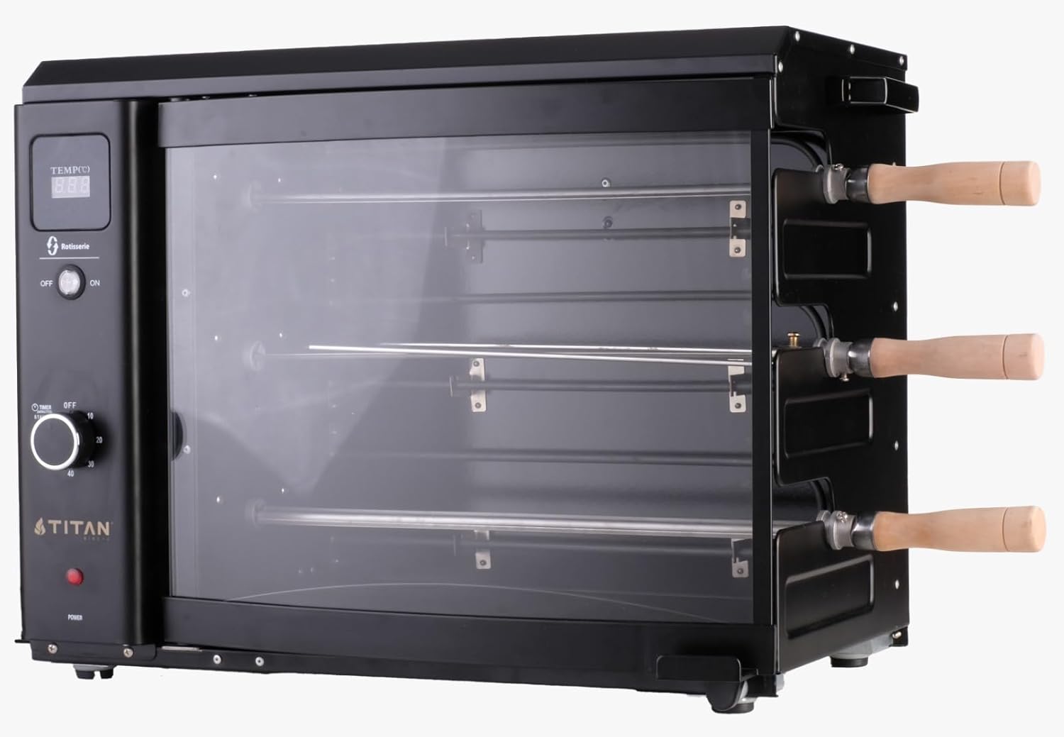 Titan Parrilla Eléctrica con 3 Espetos Giratorios Automáticos 2000W, Barbacoa Brasileña Interior sin Humo con Vidrio Curvado y Bandeja Antigrasa Extraíble, 61,5 x 32,5 x 42,8 cm Negra-Havenmyhut
