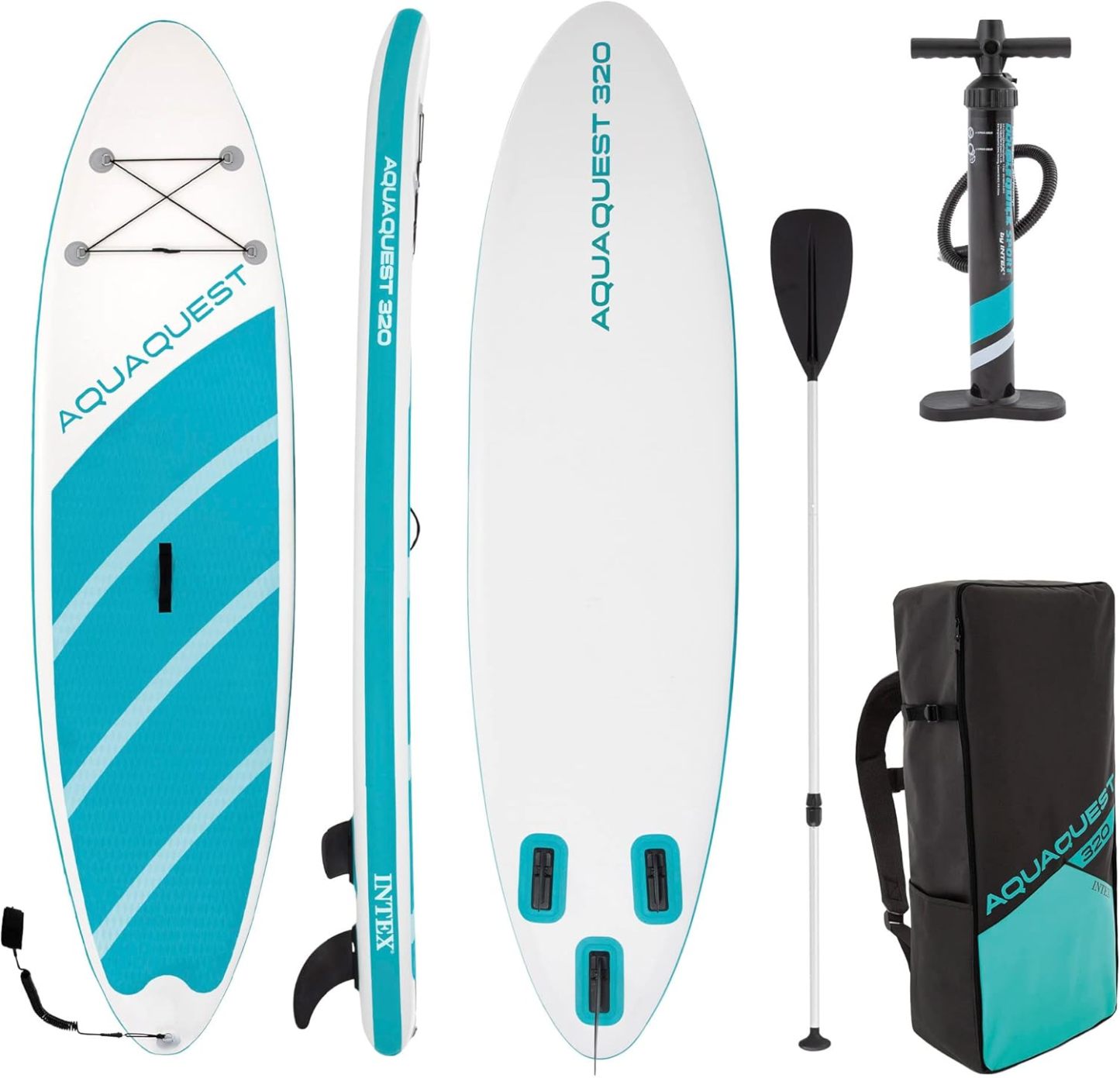 INTEX Aqua Quest Tabla de Paddle Surf Hinchable 320x81x15 cm con Bomba y Manómetro, 3 Quillas Extraíbles y Remo con Mango de Aluminio, SUP con Almohadilla Antideslizante, Capacidad 150 kg-Havenmyhut