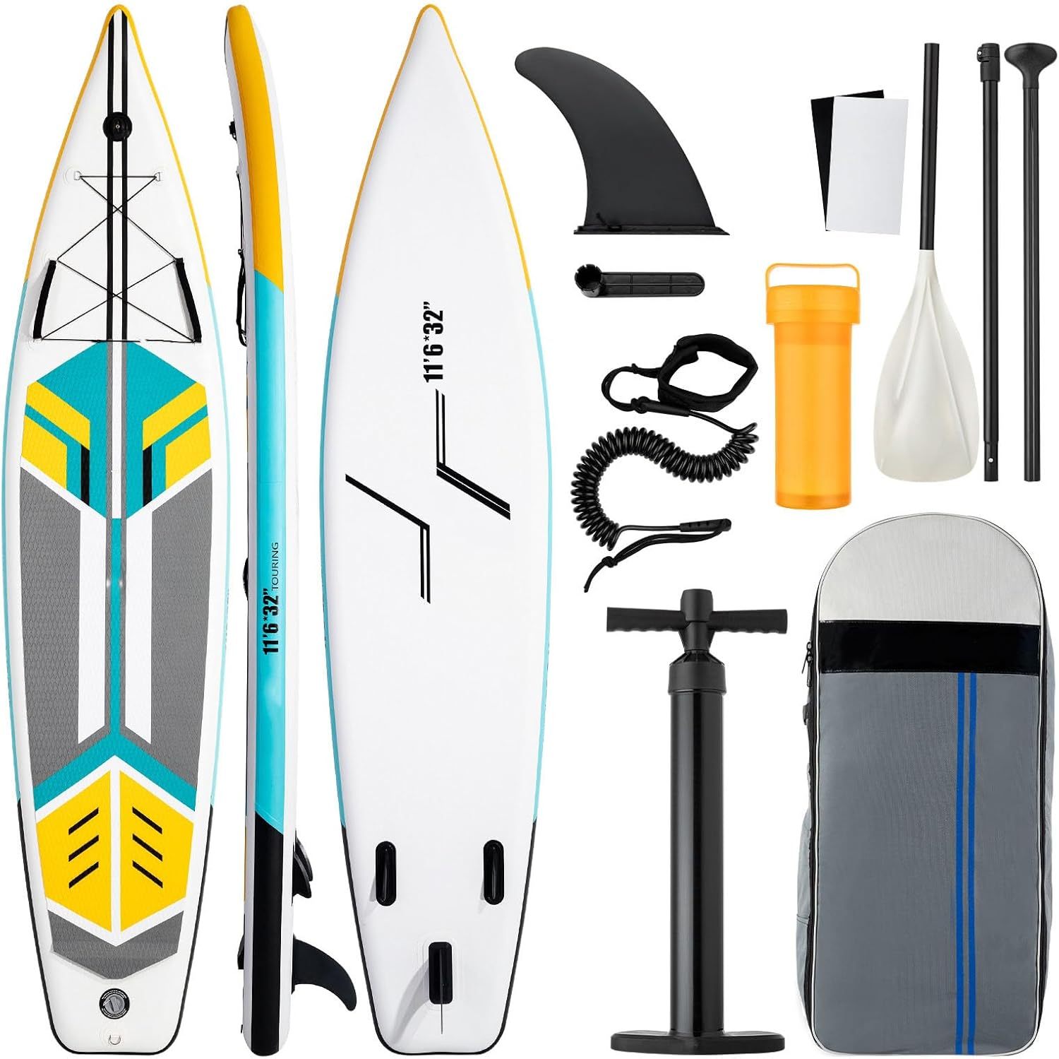 FfiMe Tabla de Paddle Surf Hinchable con Kit Completo, SUP Ultraligero con Cubierta EVA Antideslizante y Remo Ajustable, Tabla de Remo Inflable para Adultos, Color Cyan-Havenmyhut