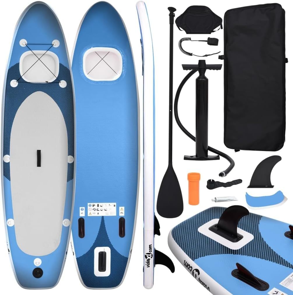 SKM Tabla de Paddle Surf Hinchable 360x81x10 cm con Set Completo, SUP de PVC para Adultos Principiantes, Tabla de Remo Inflable Portátil, Azul Marino-Havenmyhut