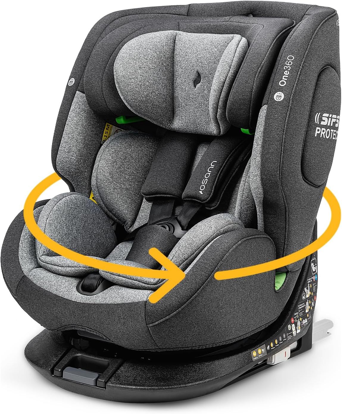 OSANN One360 i-Size Silla de Coche Giratoria 360° con ISOFIX, Grupo 0+1+2+3 para Niños de 40-150 cm (0-12 Años, hasta 36 kg), Arnés de 5 Puntos, Reposacabezas Ajustable en 14 Posiciones, Color Gris-Havenmyhut