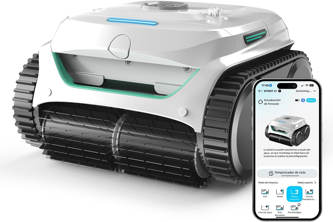 WYBOT C2 Robot Limpiafondos Piscina Inalámbrico para Piscinas hasta 150 m², Limpieza de Fondo, Paredes y Línea de Agua, Doble Filtración, 3 Motores, 180 Min Autonomía, Control por App, Blanco Verde Gris-Havenmyhut