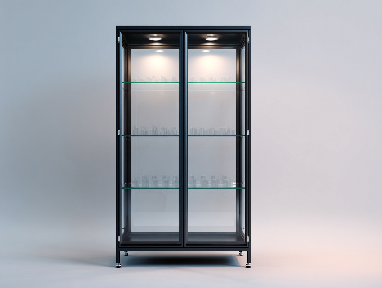 Vitrina de salón con puertas de vidrio y luz integrada 90x40x190 cm - negro - diseño moderno para salón-Cozyupden