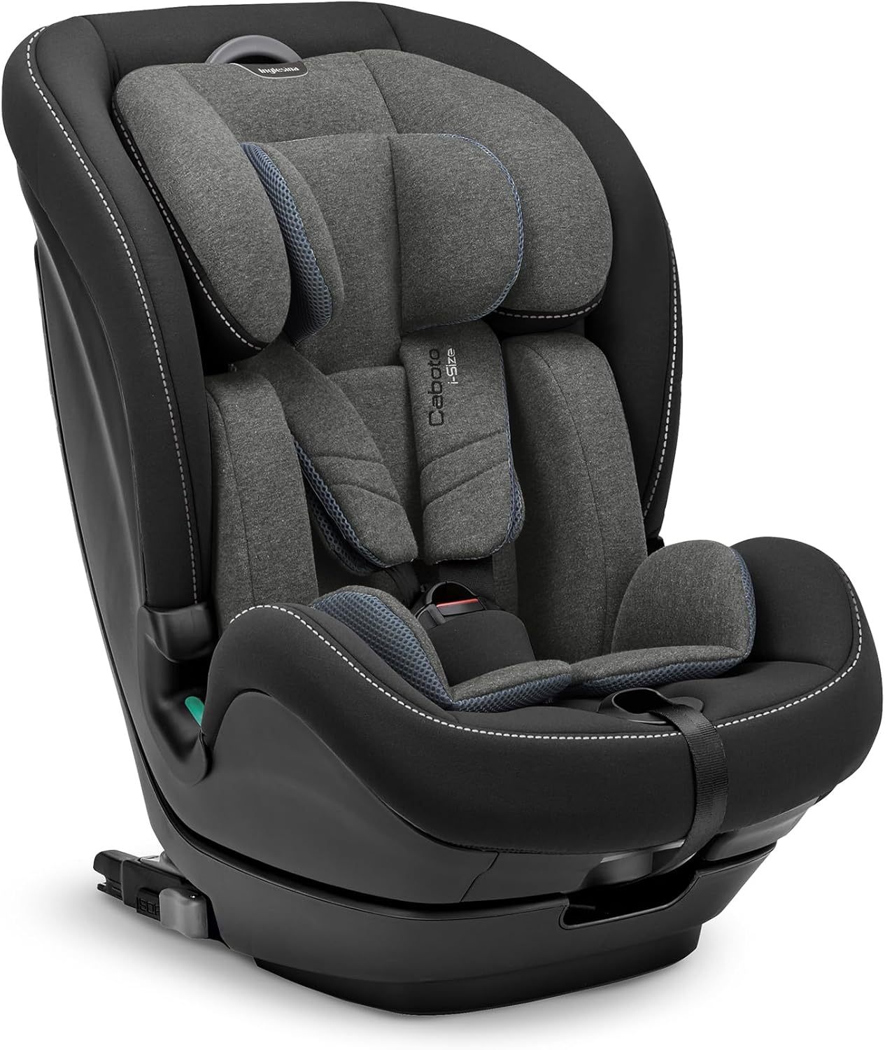 Inglesina Caboto i-Size Silla de Coche para Niños de 76-150 cm (15 Meses a 12 Años aprox.), Instalación con Cinturón de Seguridad, Ajuste de Altura en 9 Posiciones, Color Vulcan Black-Havenmyhut