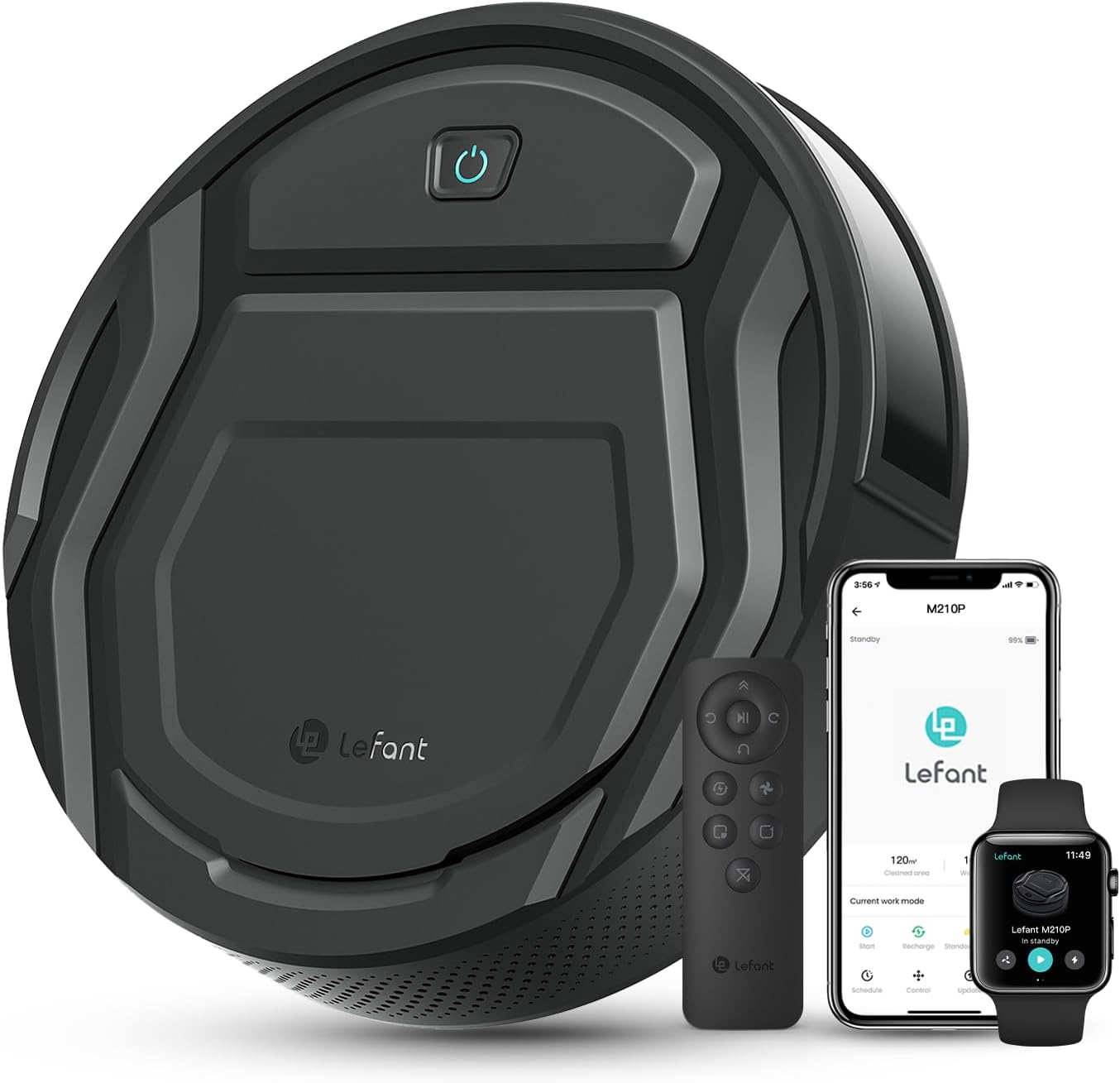 Lefant M210 Pro Robot Aspirador con Succión 2200 Pa, Ultrafino 7,6 cm, Autocargable, Control por App WiFi y Alexa, 6 Modos de Limpieza, Sistema Anticaídas y Anticolisión, Ideal para Pelo de Mascotas, Color Negro Obsidiana-Havenmyhut