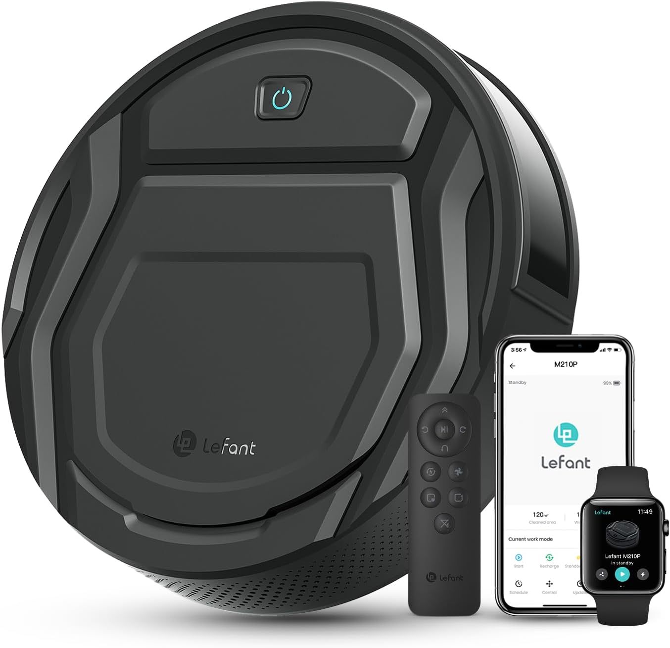 Lefant M210 Pro Robot Aspirador con Succión 2200 Pa, Ultrafino 7,6 cm, Autocargable, Control por App WiFi y Alexa, 6 Modos de Limpieza, Sistema Anticaídas y Anticolisión, Ideal para Pelo de Mascotas, Color Negro Obsidiana-Havenmyhut