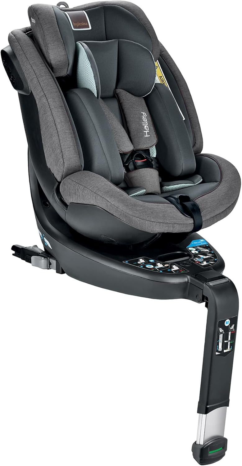 Inglesina Halley Silla de Coche Giratoria para Niños de 40-125 cm (Desde el Nacimiento hasta 7 Años aprox.), Arnés de 5 Puntos, Reclinable, Instalación con Cinturón de Seguridad, Color Grey-Havenmyhut