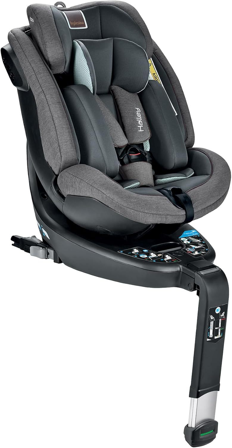 Inglesina Halley Silla de Coche Giratoria para Niños de 40-125 cm (Desde el Nacimiento hasta 7 Años aprox.), Arnés de 5 Puntos, Reclinable, Instalación con Cinturón de Seguridad, Color Grey-Havenmyhut