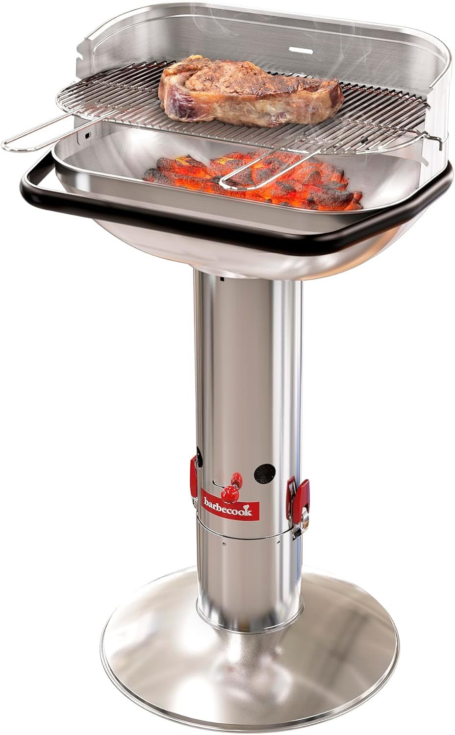 Barbecook Loewy 55 SST Barbacoa de Carbón de Acero Inoxidable con Parrilla Ajustable en 3 Niveles, Cenicero y Parabrisas, Entrada de Aire Regulable, 56 x 34 x 100 cm Plata-Havenmyhut