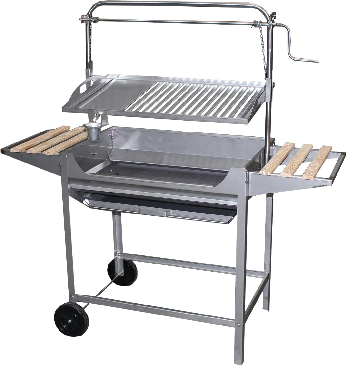 Imex El Zorro Barbacoa Inoxidable con Parrilla y Plancha, BBQ de Carbón o Leña con Manivela Elevadora, Estructura de Acero Resistente para Exterior, 124 x 50 x 140 cm Gris-Havenmyhut
