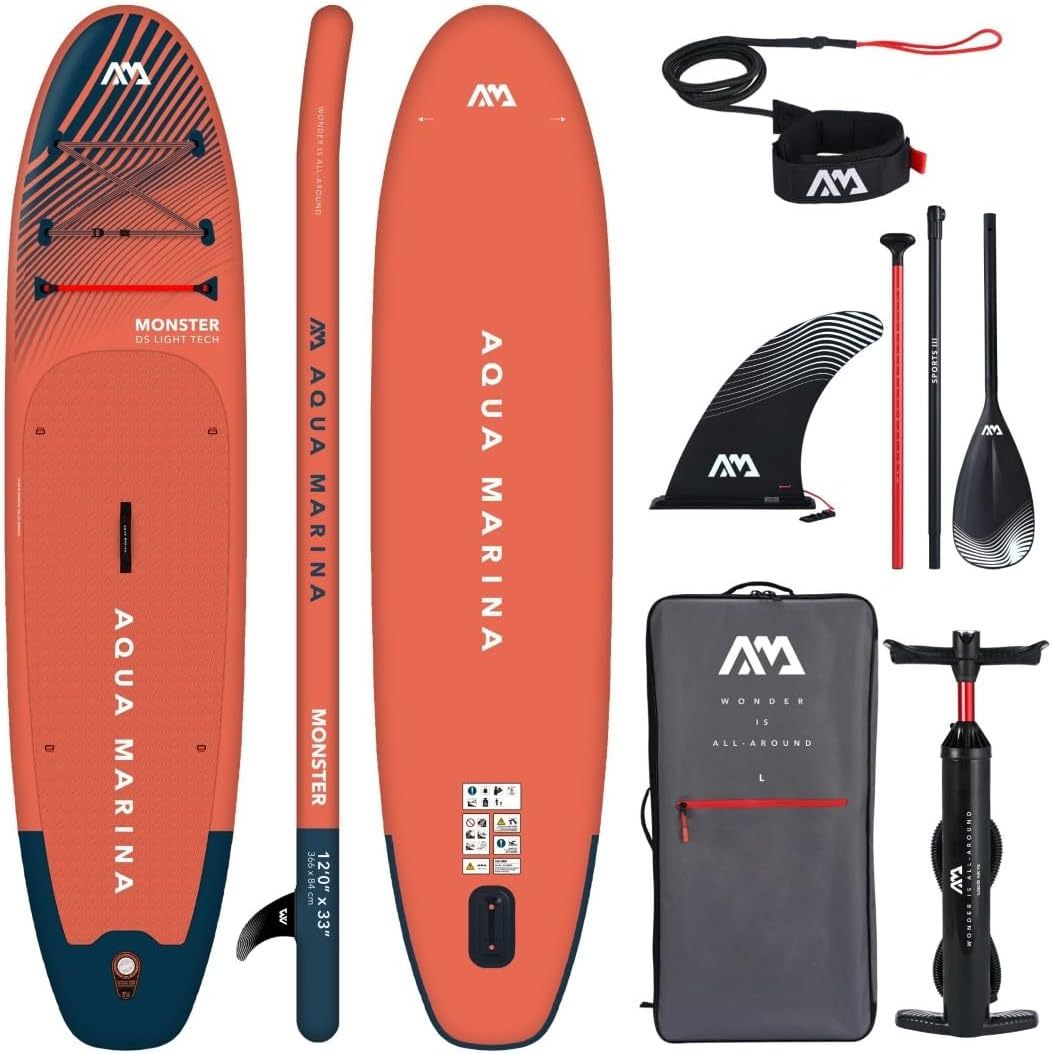 Aqua Marina Monster Tabla de Paddle Surf Hinchable iSUP 366x84x15 cm de PVC, SUP para Adultos Todos los Niveles, Capacidad Máx. 170 kg, Presión Máx. 15 PSI, Rojo-Havenmyhut