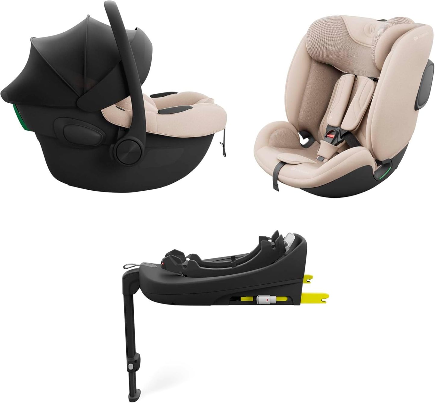 KINDERKRAFT ENDURA SAFE Modular System 3 en 1 Silla de Coche para Bebés y Niños con Base Giratoria, Ultraligera 3,2 kg, Protección para la Cabeza y Acolchado Premium, Color Beige-Havenmyhut