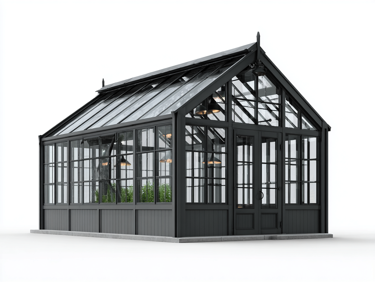 Invernadero de metal y vidrio 300x250x260 cm - negro - diseño moderno para jardín-Cozyupden