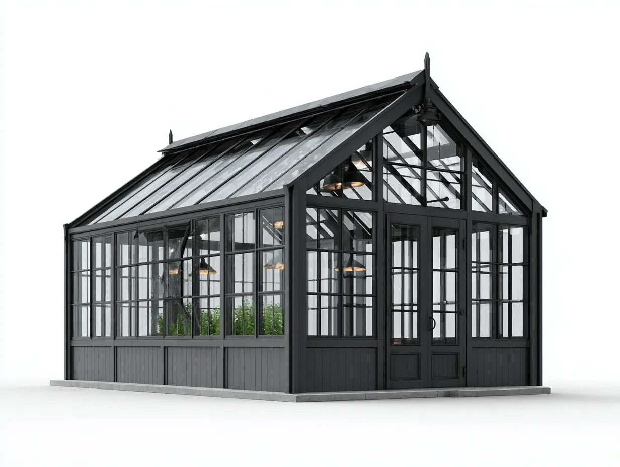 Invernadero de metal y vidrio 300x250x260 cm - negro - diseño moderno para jardín-Cozyupden