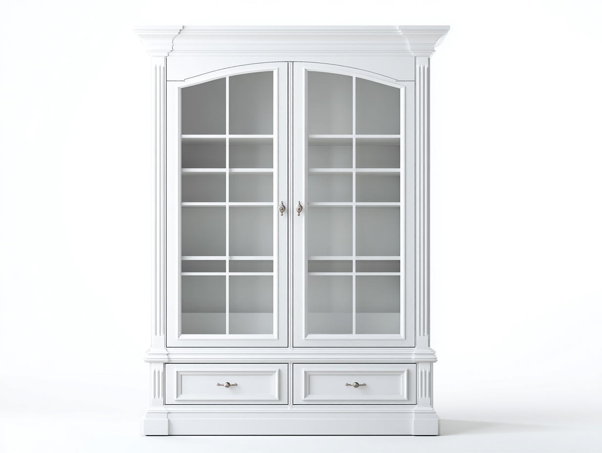 Vitrina de madera con puertas de vidrio y acabado blanco 120x45x200 cm - blanco - estilo clásico y almacenamiento refinado-Cozyupden