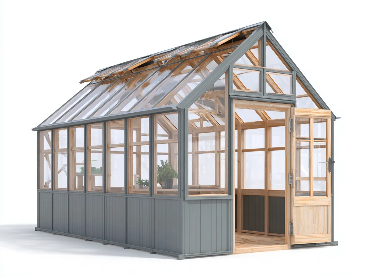 Invernaderos de aluminio y cristal 320x260x270 cm - gris y madera natural - diseño clásico para cultivo y protección vegetal-Cozyupden