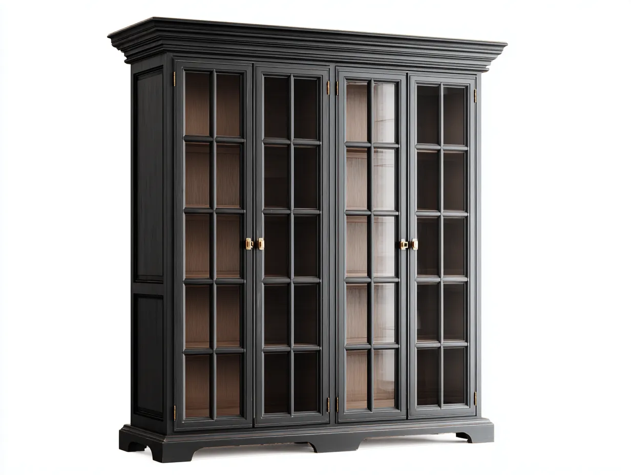 Vitrina de madera con puertas de cristal 180x45x200 cm - negro - diseño clásico de almacenaje elegante-Cozyupden