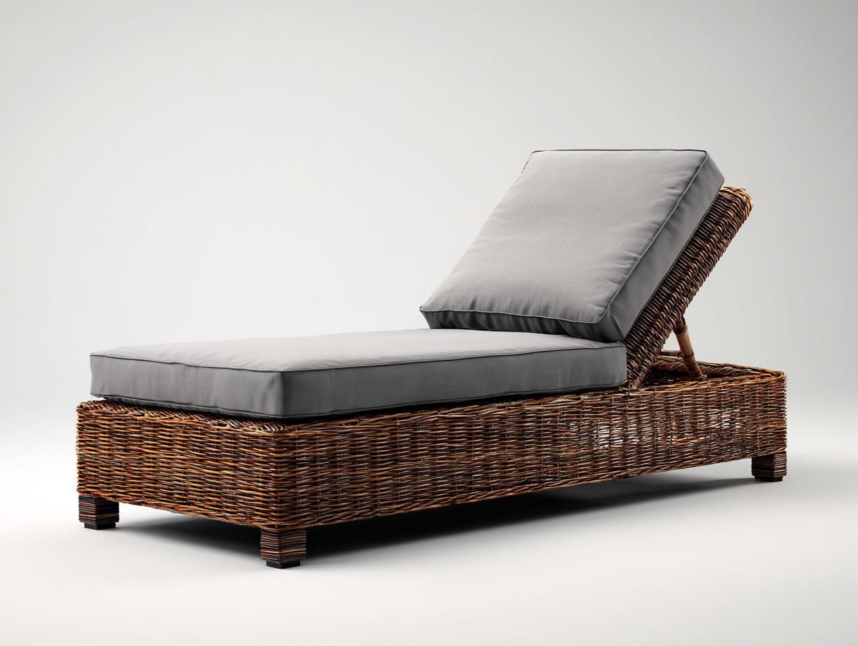 Tumbona de exterior de ratán con cojines acolchados 195x70x85 cm - gris - diseño natural para jardín-Cozyupden