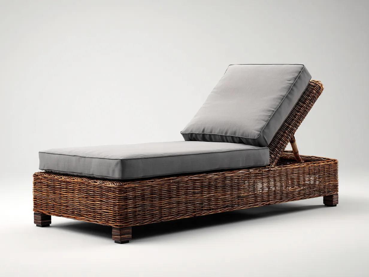 Tumbona de exterior de ratán con cojines acolchados 195x70x85 cm - gris - diseño natural para jardín-Cozyupden