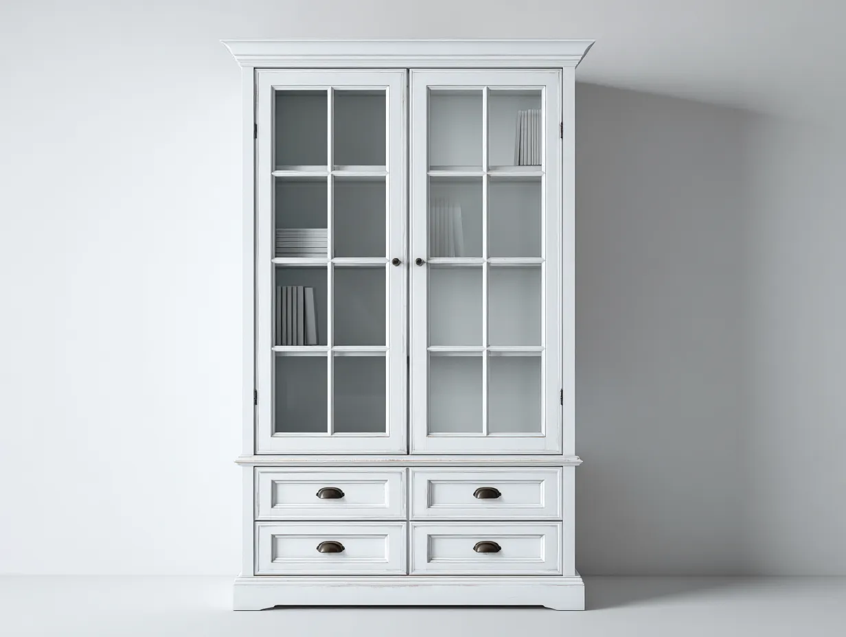 Vitrina de salón con puertas de vidrio y cajones 90x40x200 cm - blanco - diseño clásico para salón-Cozyupden