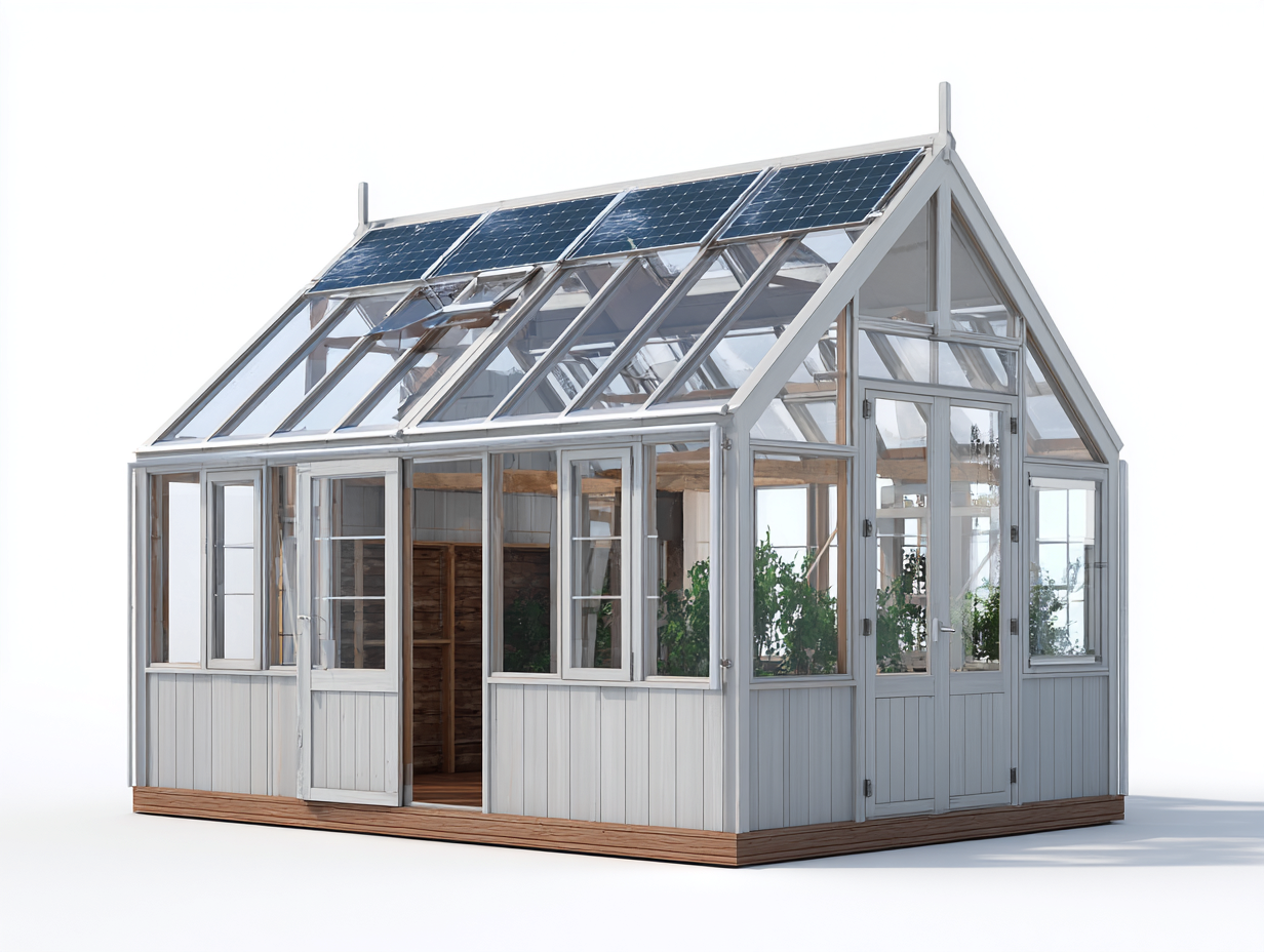 Invernaderos de aluminio y cristal 300x250x260 cm - blanco y madera natural - diseño clásico para cultivo y protección vegetal-Cozyupden