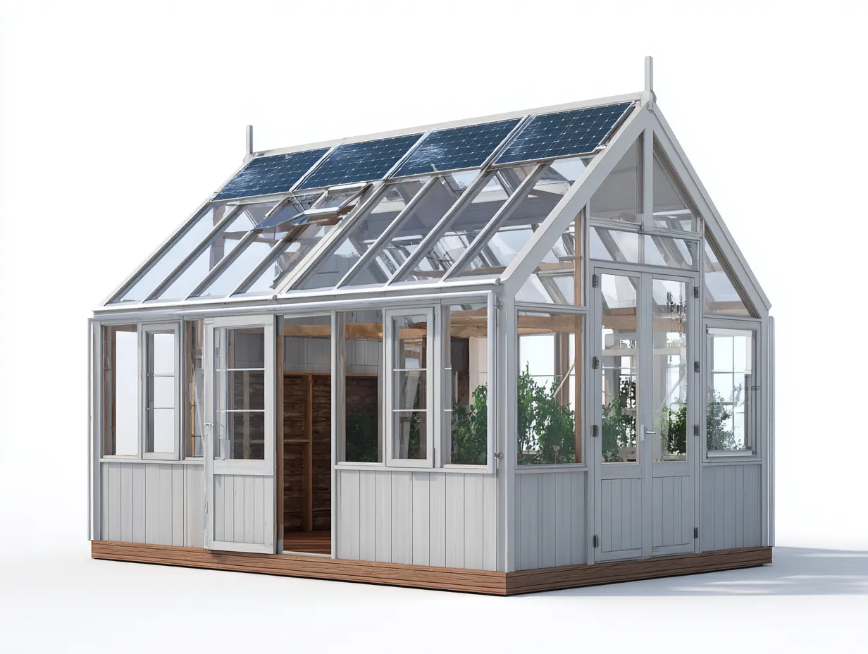 Invernaderos de aluminio y cristal 300x250x260 cm - blanco y madera natural - diseño clásico para cultivo y protección vegetal-Cozyupden