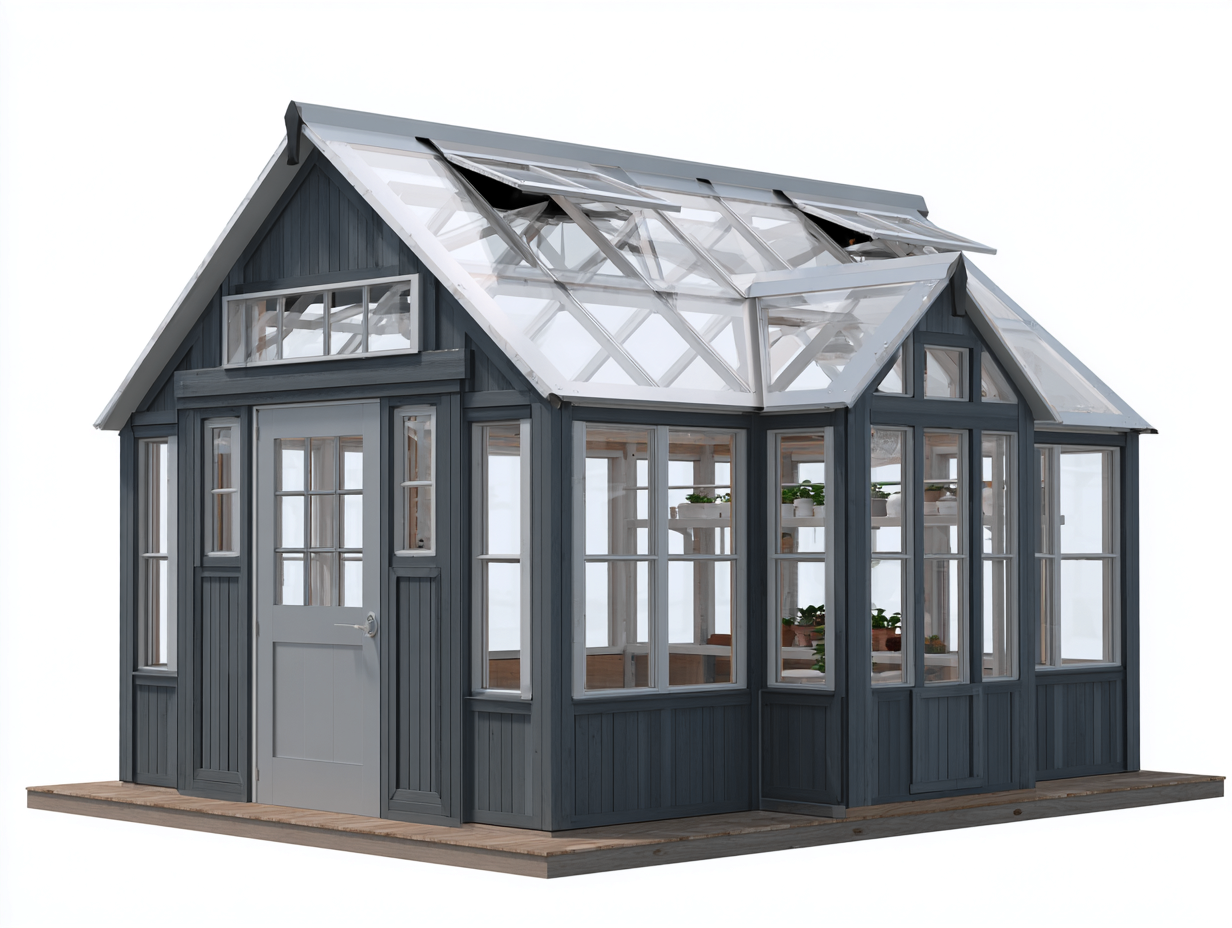 Invernadero de jardín con estructura de madera y paneles transparentes 320x260x300 cm - gris oscuro - diseño clásico para exterior-Cozyupden