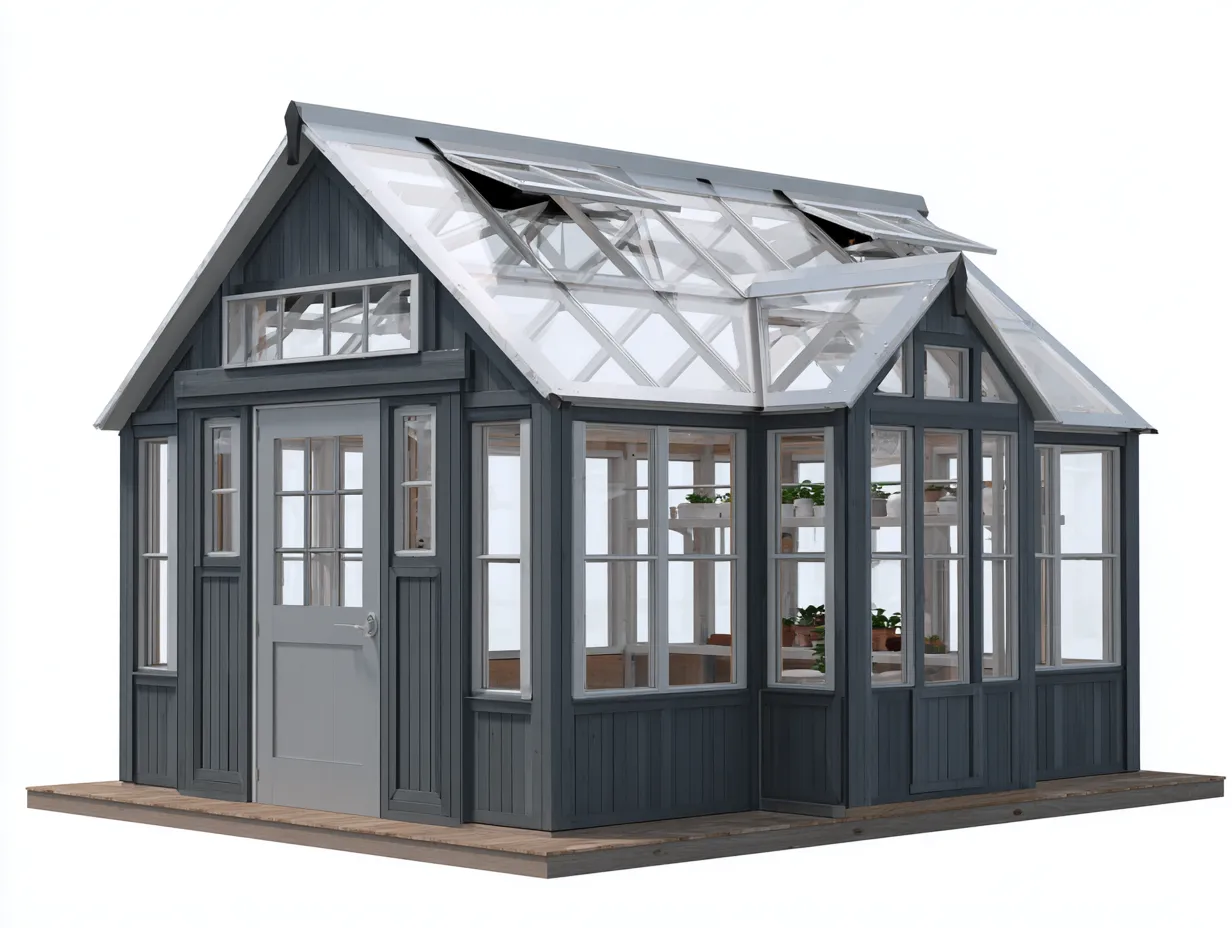 Invernadero de jardín con estructura de madera y paneles transparentes 320x260x300 cm - gris oscuro - diseño clásico para exterior-Cozyupden