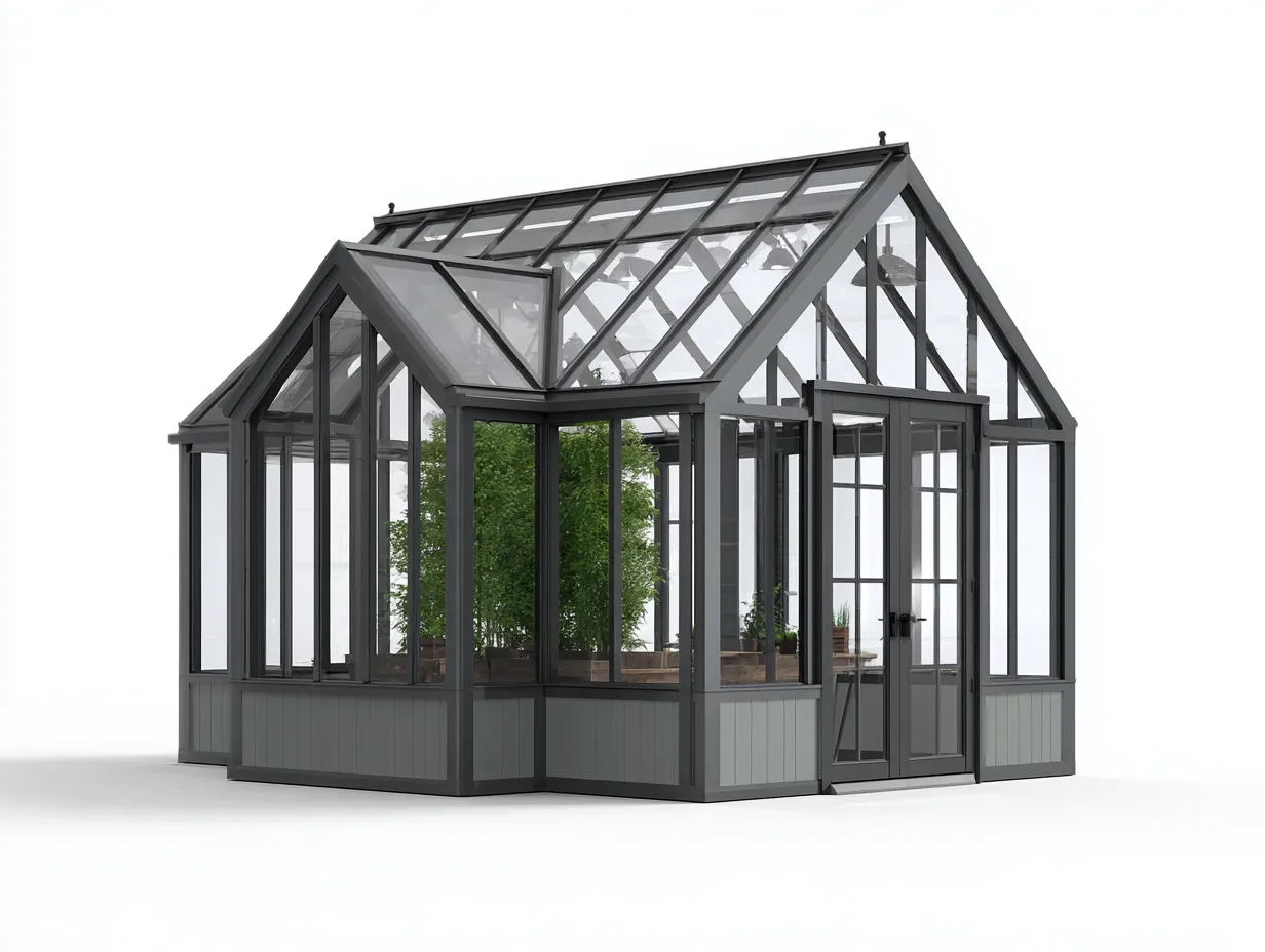 Invernadero con estructura metálica y paneles de vidrio 300x250x280 cm - gris oscuro - diseño clásico y cultivo protegido-Cozyupden
