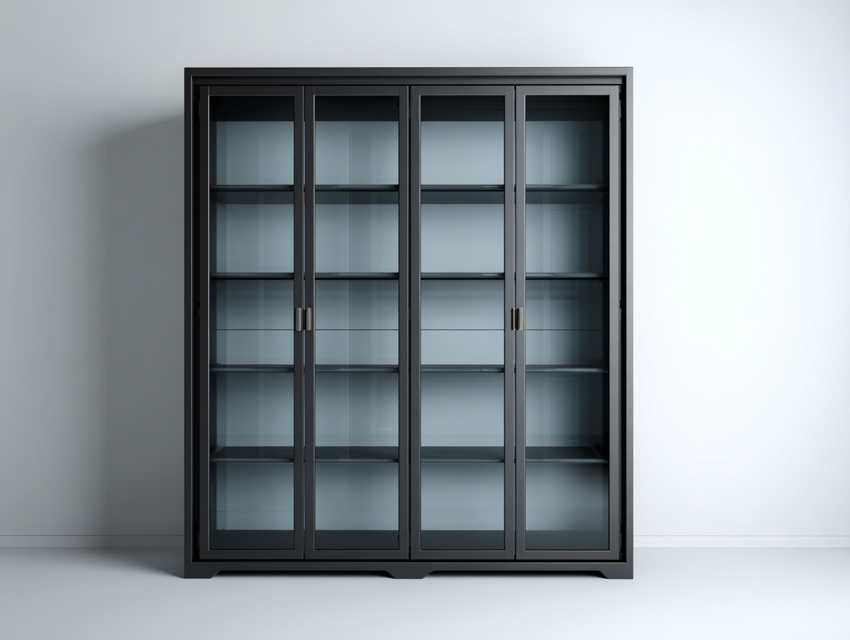 Vitrina de metal y vidrio 160x40x200 cm - negro - diseño moderno para salón-Cozyupden